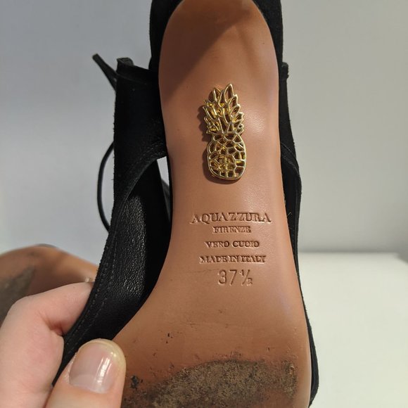 Aquazzura Mid-Heel Suede Sandals Heels in Black - Picture 15 of 15